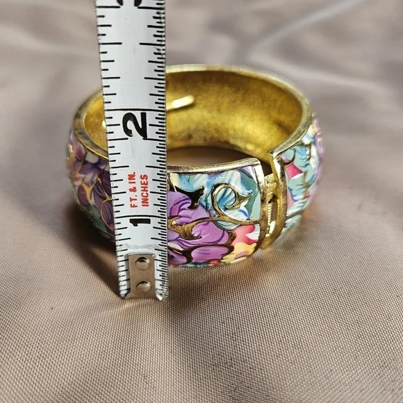 Multi-coloured Pastel Enamel Hinged Bracelet - Picture 8 of 9